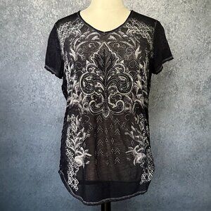 Cato Sheer Top With Rhinestones and Plaited Sides, Size XL